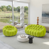 Essential Armless Floor Sofas | 2-Piece 3D Knitted Fabric Lime Green L-Shaped Sectionals 3-Seater