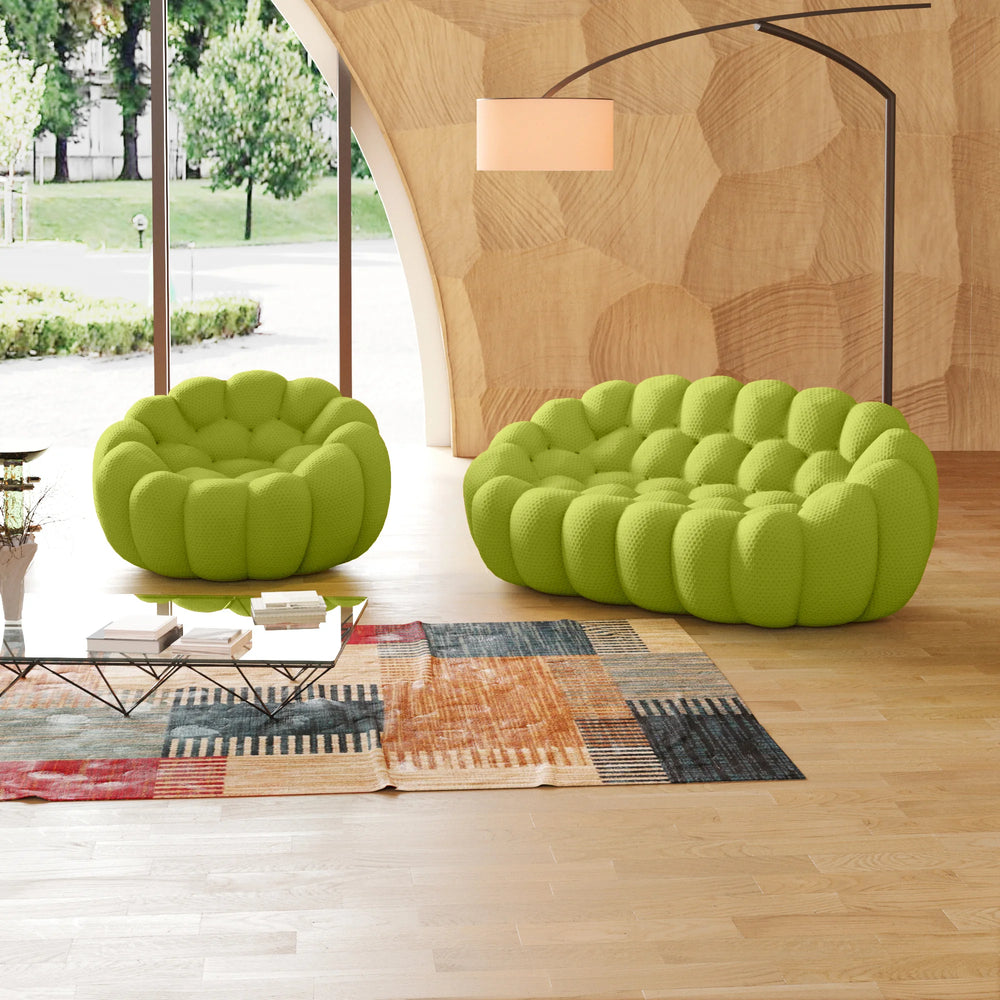 Essential Armless Floor Sofas | 2-Piece 3D Knitted Fabric Lime Green L-Shaped Sectionals 3-Seater