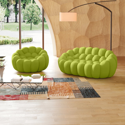 Essential Armless Floor Sofas | 2-Piece 3D Knitted Fabric Lime Green L-Shaped Sectionals 3-Seater