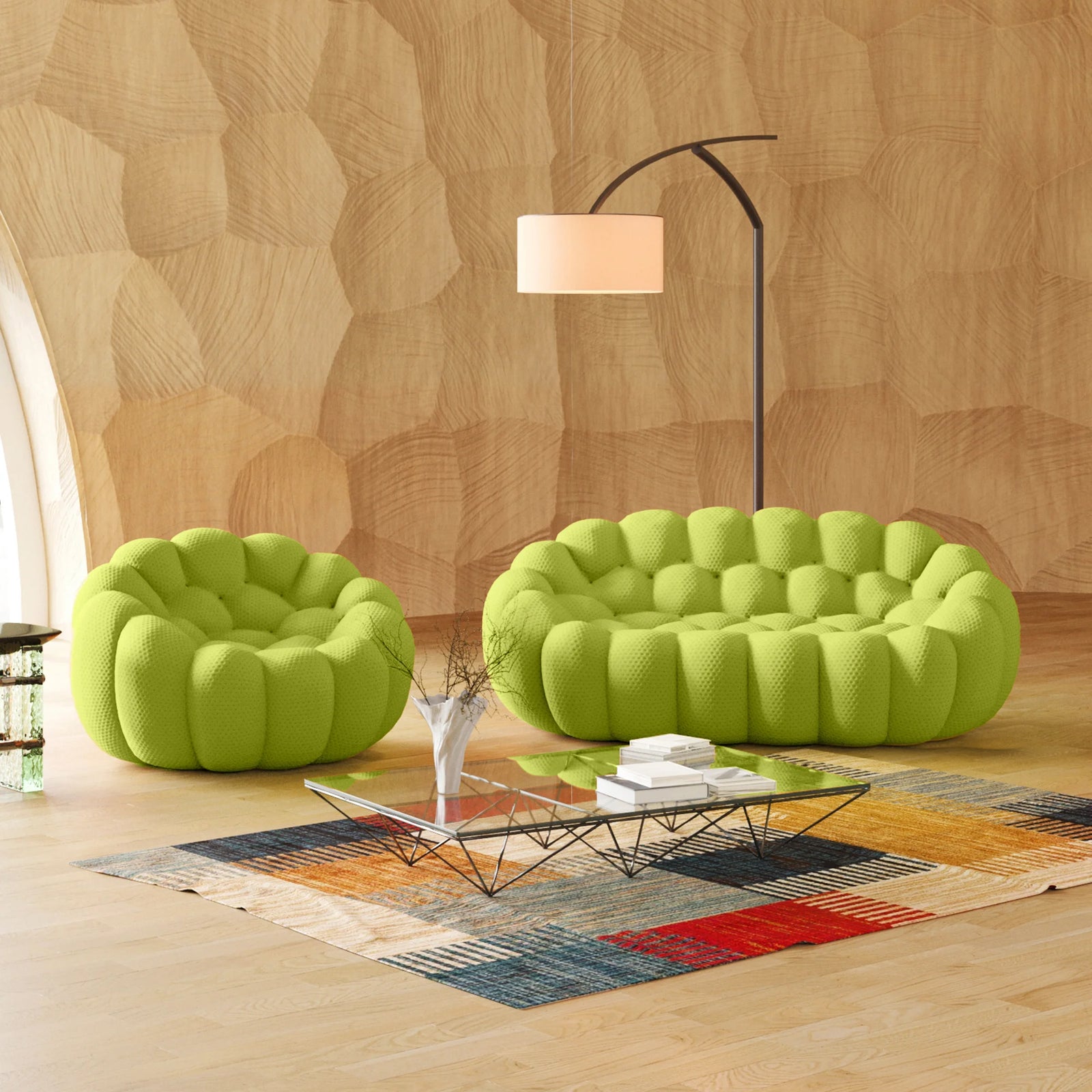 Essential 3-Seater lime-green 3D-Knitted Fabric L-Shaped Sectionals | 2-Piece, 3D-Knitted Fabric, Apartment Friendly
