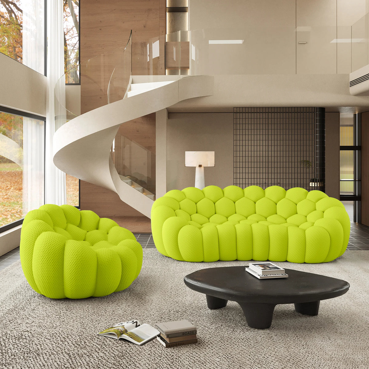 Essential 4-Seater lime-green 3D-Knitted Fabric L-Shaped Sectionals | 2-Piece, 3D-Knitted Fabric, Apartment Friendly