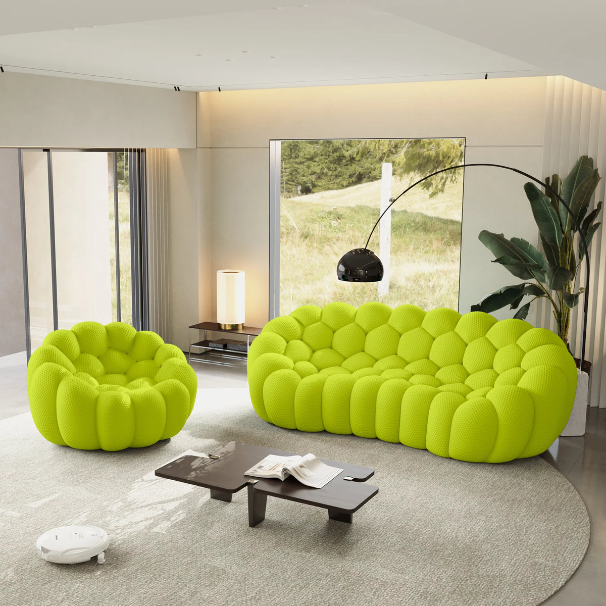 Essential 4-Seater lime-green 3D-Knitted Fabric L-Shaped Sectionals | 2-Piece, 3D-Knitted Fabric, Apartment Friendly