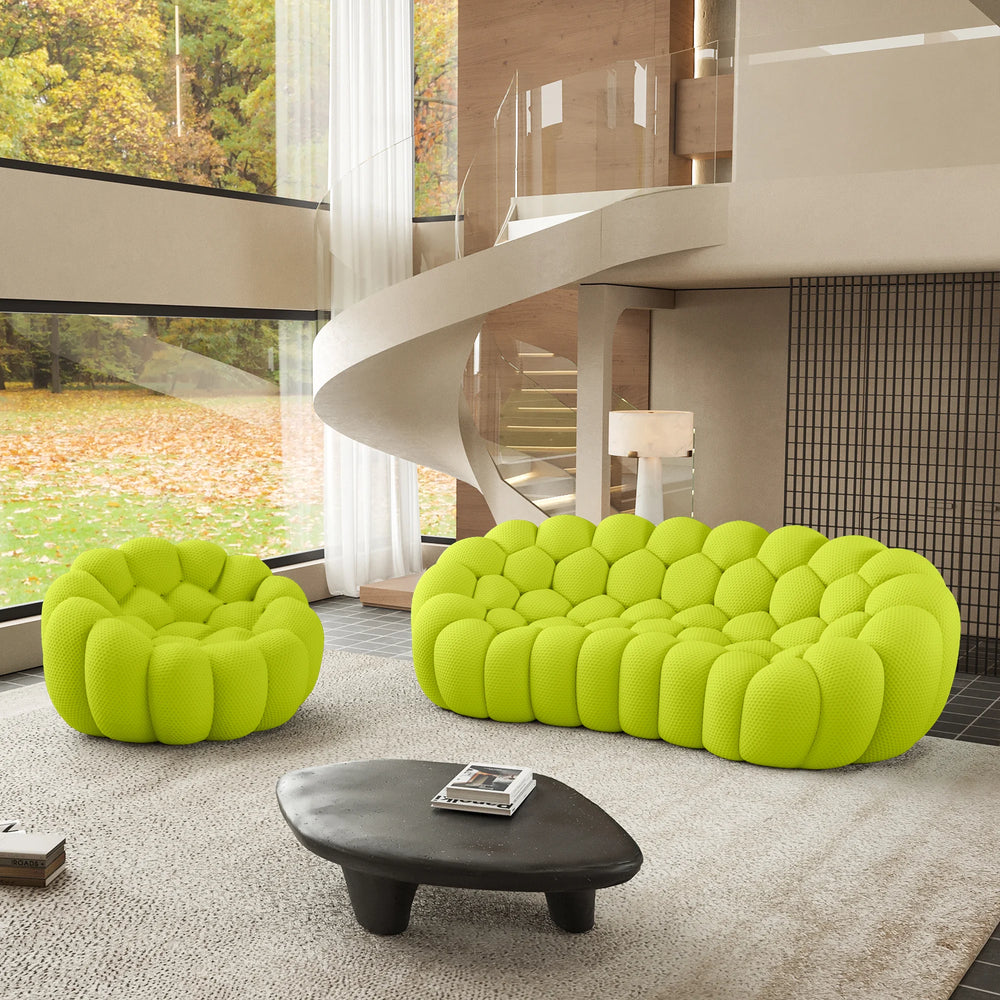 Sofás Essential Arc Boneless | Seccionales en forma de L de 2 piezas con tejido de punto 3D en verde lima de 4 plazas