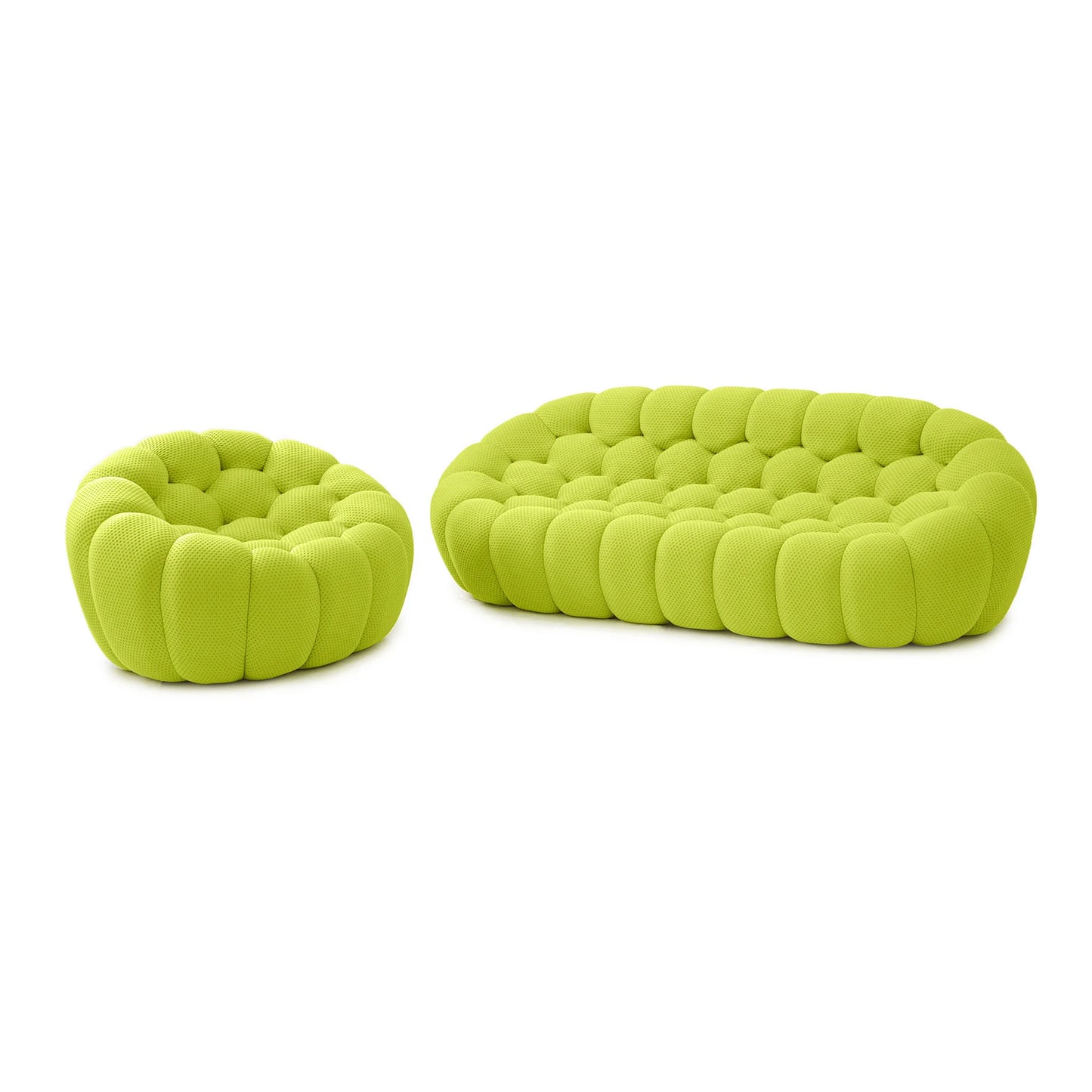 Essential Armless Floor Sofas | 2-Piece 3D Knitted Fabric Lime Green L-Shaped Sectionals 4-Seater