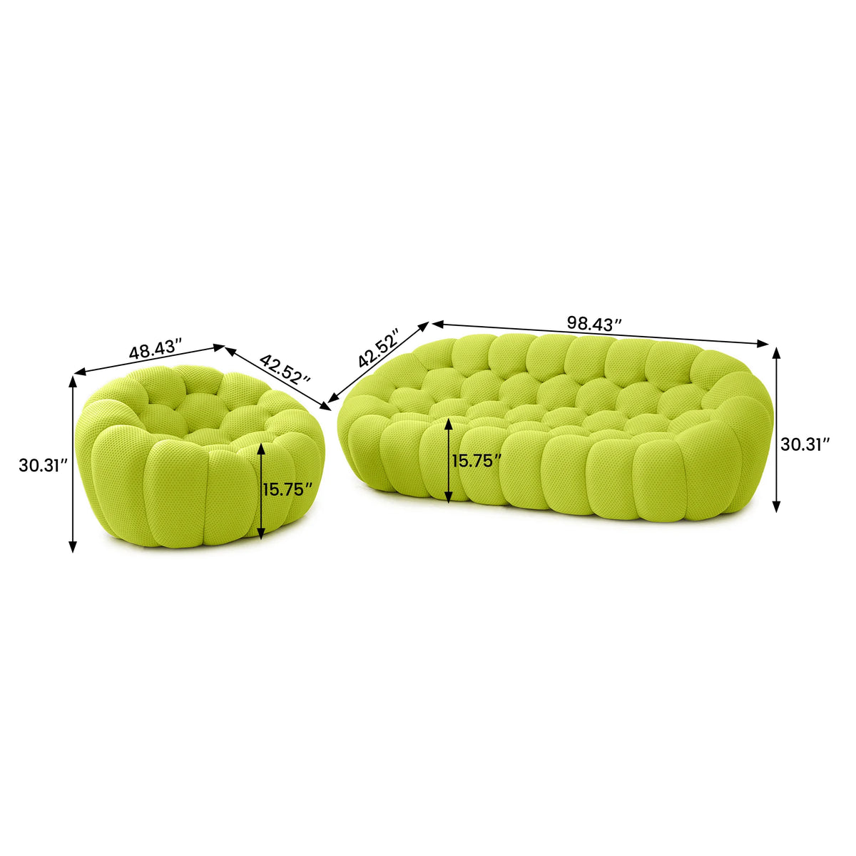 Sofás seccionales en forma de L de tejido de punto 3D en verde lima, esenciales, de 4 plazas | 2 piezas, tejido de punto 3D, para espacios pequeños