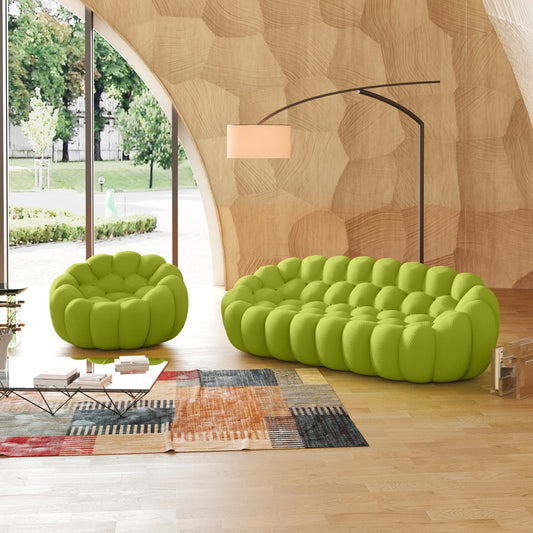 Essential Armless Floor Sofas | 2-Piece 3D Knitted Fabric Lime Green L-Shaped Sectionals 4-Seater