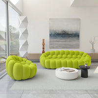 Essential Armless Floor Sofas | 2-Piece 3D Knitted Fabric Lime Green L-Shaped Sectionals 4-Seater