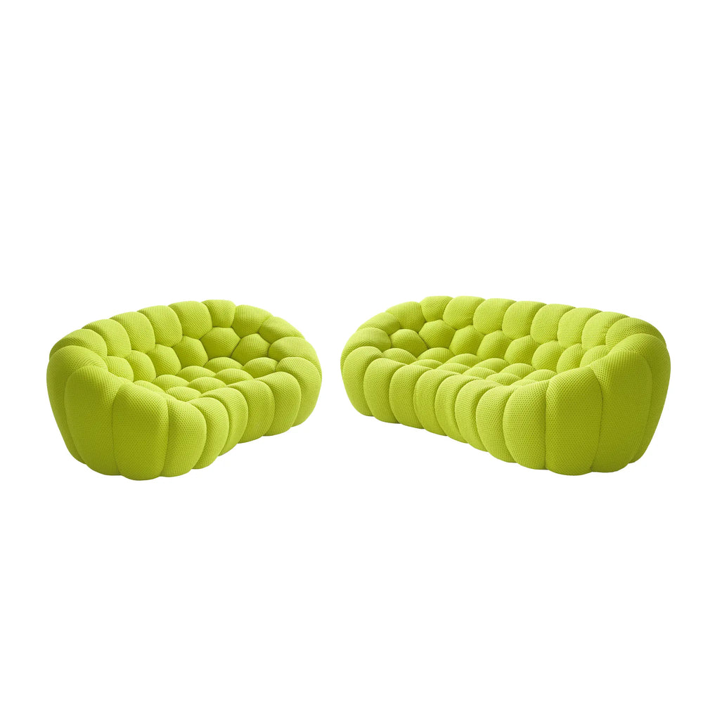 Sofás Essential Arc Boneless | Seccionales en forma de L de 2 piezas, 5 plazas, de tejido de punto 3D, color verde lima