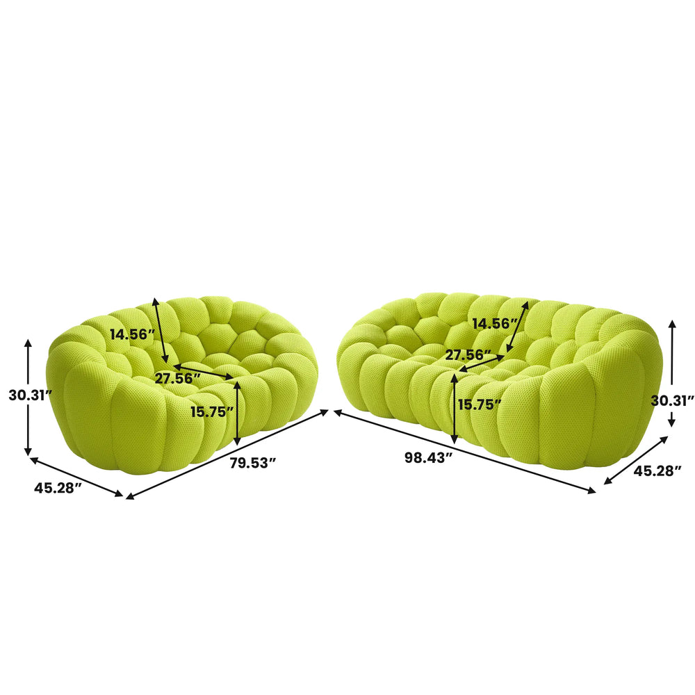 Sofás Essential Arc Boneless | Seccionales en forma de L de 2 piezas, 5 plazas, de tejido de punto 3D, color verde lima