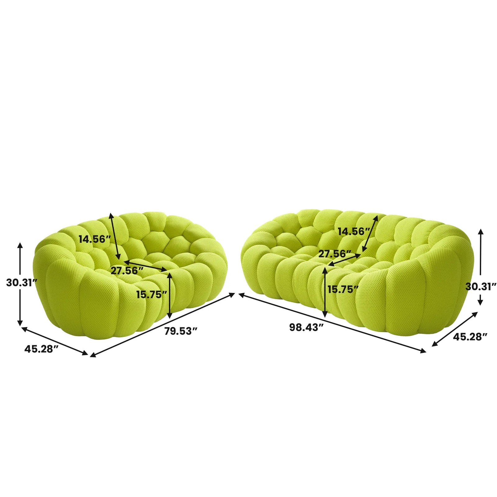 Essential 5-Seater lime-green 3D-Knitted Fabric V-Shaped Sectionals | 2-Piece, 3D-Knitted Fabric, Large Space