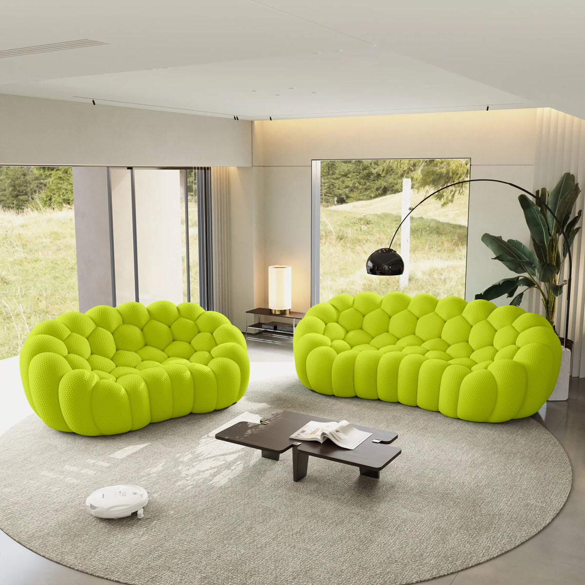 Essential 5-Seater lime-green 3D-Knitted Fabric V-Shaped Sectionals | 2-Piece, 3D-Knitted Fabric, Large Space