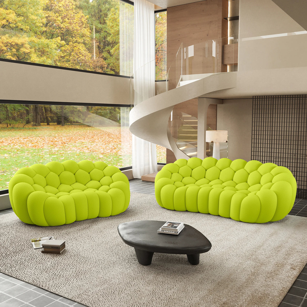 Essential 5-Seater lime-green 3D-Knitted Fabric V-Shaped Sectionals | 2-Piece, 3D-Knitted Fabric, Large Space