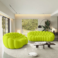 Sofás Essential Arc Boneless | Seccionales en forma de L de 2 piezas, 5 plazas, de tejido de punto 3D, color verde lima