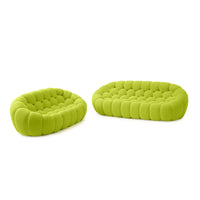 Essential Armless Floor Sofas | 2-Piece 3D Knitted Fabric Lime Green L-Shaped Sectionals 5-Seater