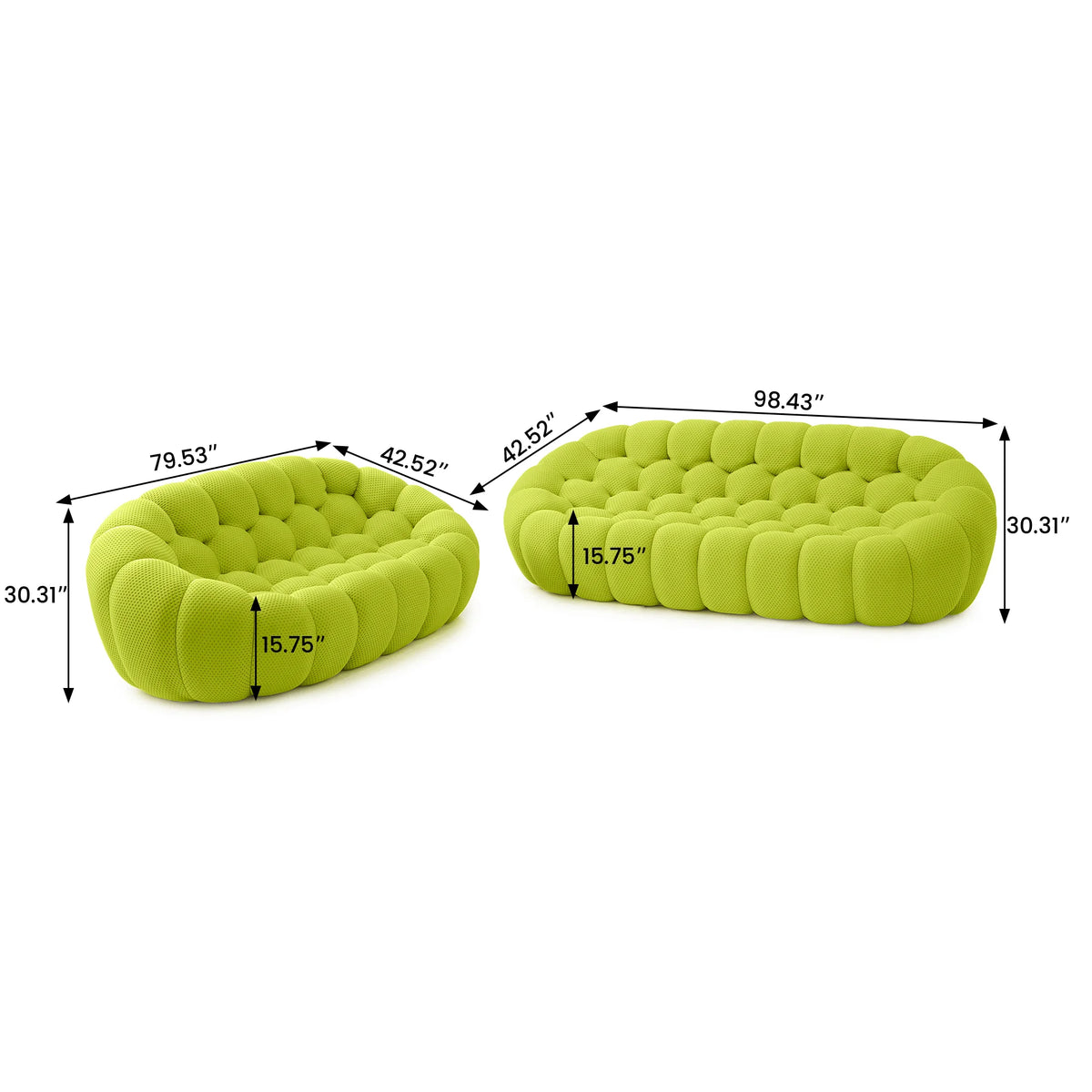Seccionales esenciales de 5 asientos en color verde lima con tejido de punto 3D en forma de V | 2 piezas, tejido de punto 3D, apto para apartamentos
