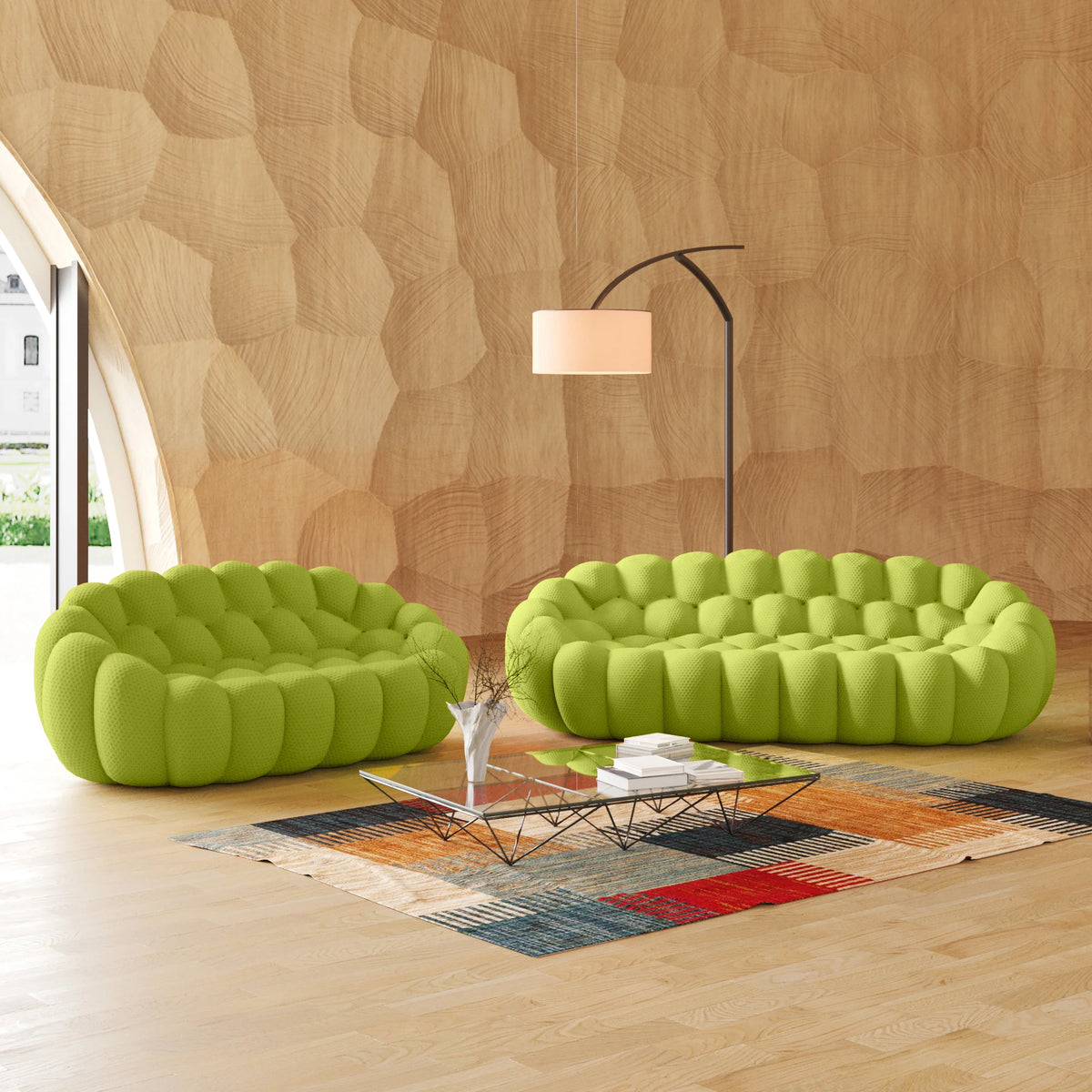 Seccionales esenciales de 5 asientos en color verde lima con tejido de punto 3D en forma de V | 2 piezas, tejido de punto 3D, apto para apartamentos