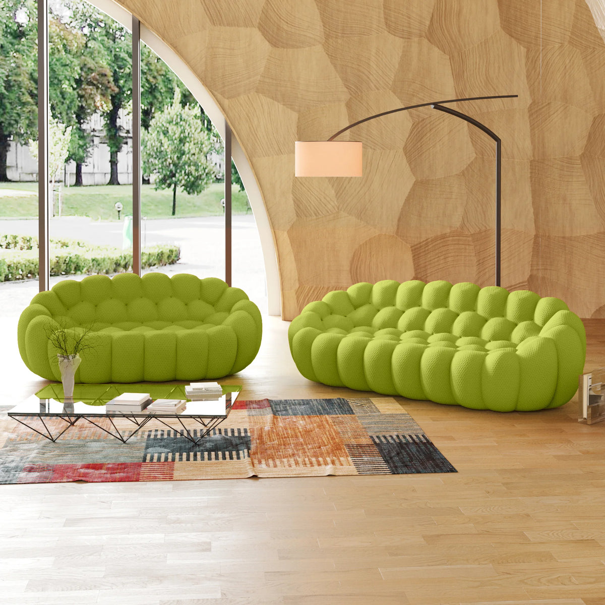 Seccionales esenciales de 5 asientos en color verde lima con tejido de punto 3D en forma de V | 2 piezas, tejido de punto 3D, apto para apartamentos