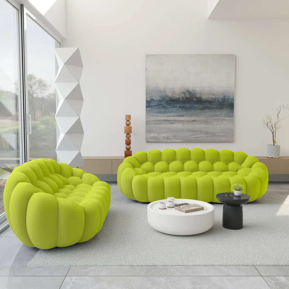 Essential Armless Floor Sofas | 2-Piece 3D Knitted Fabric Lime Green L-Shaped Sectionals 5-Seater