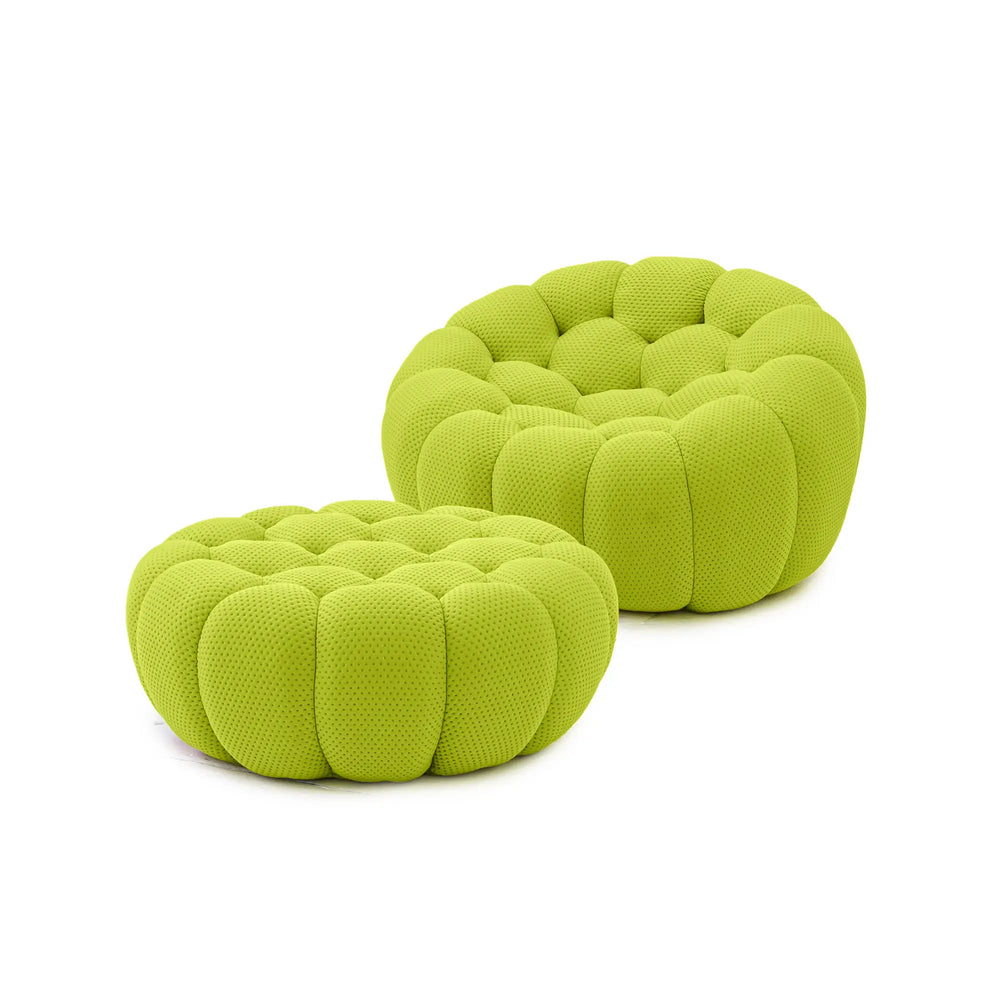 Essential Armless Floor Sofas | 2-Piece 3D Knitted Fabric Lime Green Sofa Sets 1-Seater With 1 Ottoman