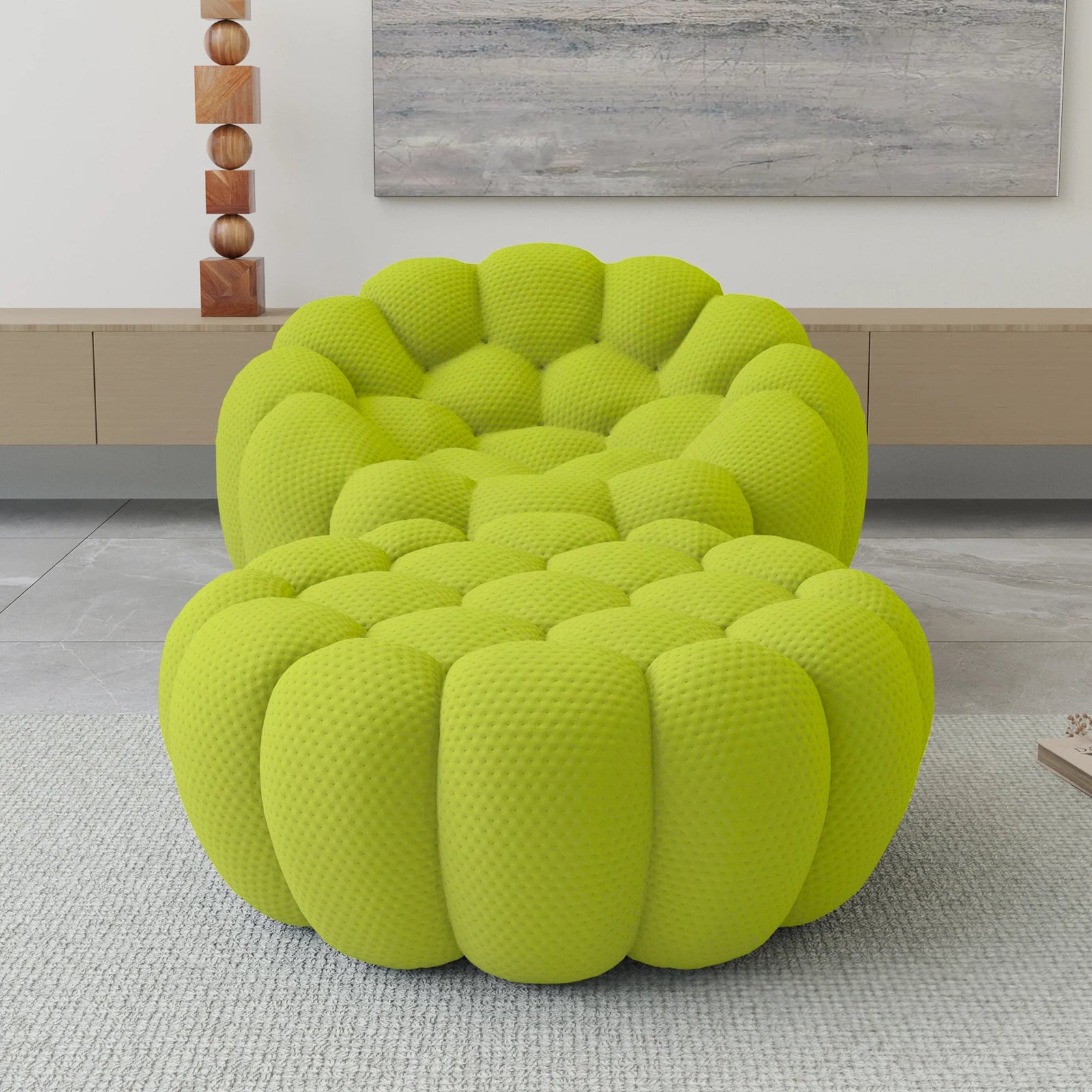 Essential 1-Seater lime-green 3D-Knitted Fabric Single Sofa | 2-Piece (includes 1 Ottoman), 3D-Knitted Fabric, Compact Design