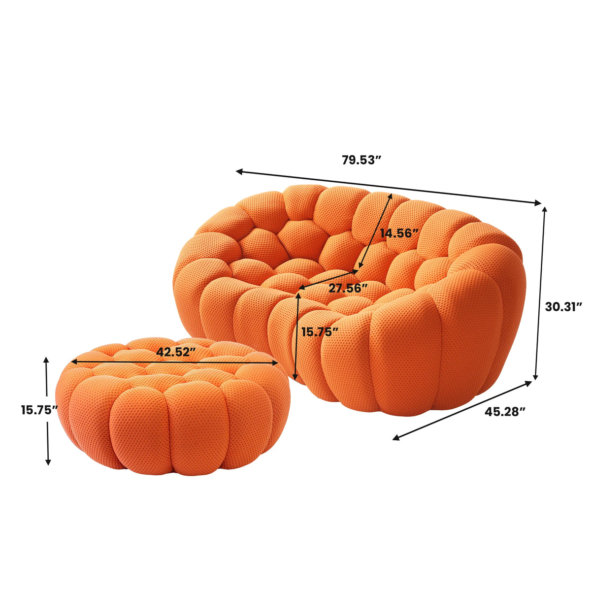 Essential 2-Seater orange 3D-Knitted Fabric Chaise Sectionals | 2-Piece (includes 1 Ottoman), 3D-Knitted Fabric, Small Space