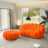 Sofás Essential Arc Boneless | Chaise longue seccional de dos piezas en tejido de punto 3D naranja, con 1 otomana