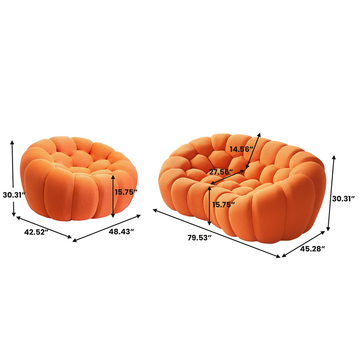 Essential 3-Seater orange 3D-Knitted Fabric L-Shaped Sectionals | 2-Piece, 3D-Knitted Fabric, Small Space