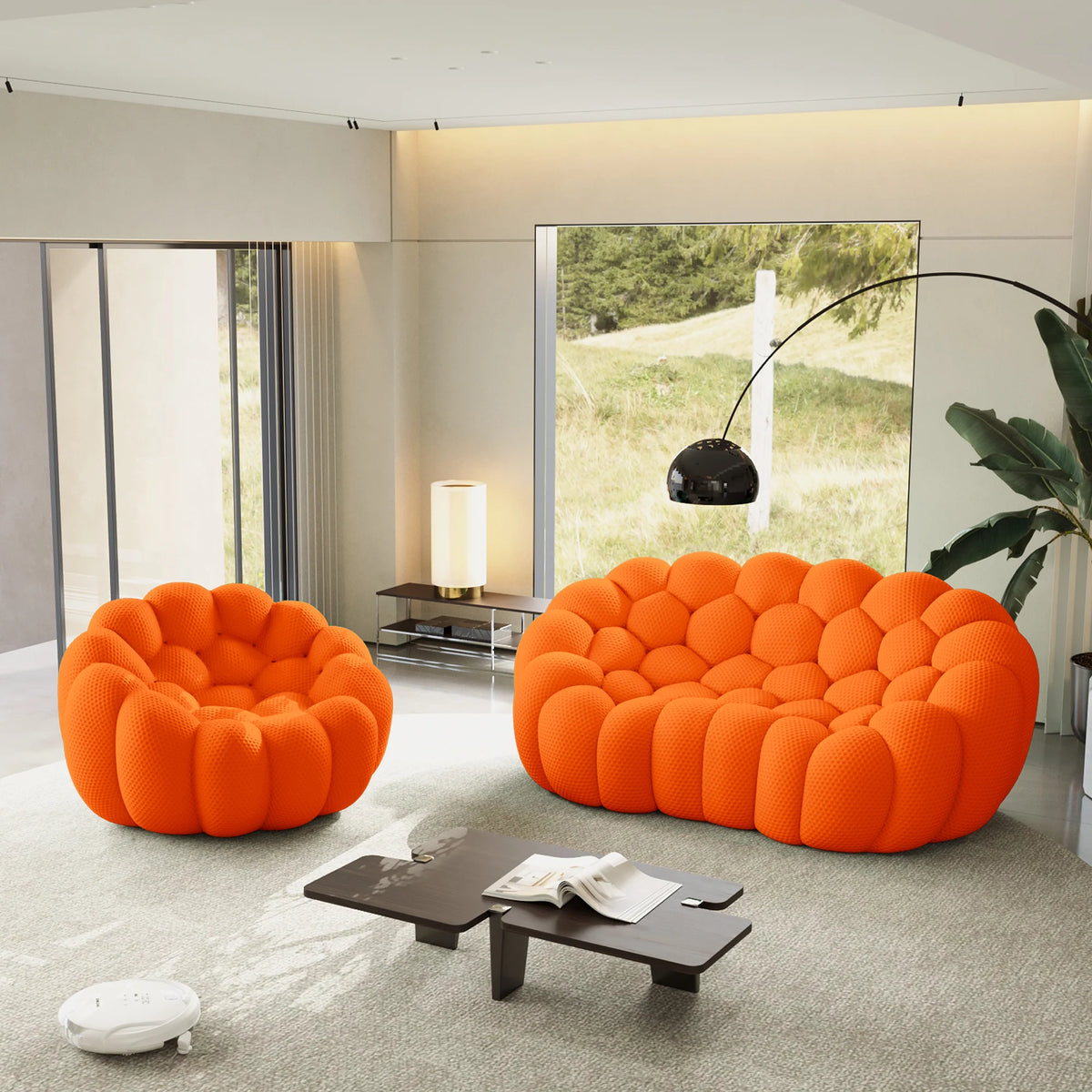 Essential 3-Seater orange 3D-Knitted Fabric L-Shaped Sectionals | 2-Piece, 3D-Knitted Fabric, Small Space