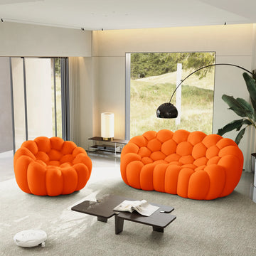 Essential 3-Seater orange 3D-Knitted Fabric L-Shaped Sectionals | 2-Piece, 3D-Knitted Fabric, Small Space