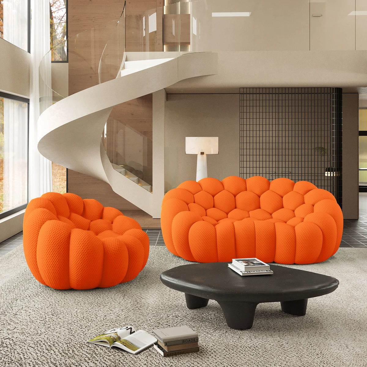 Essential 3-Seater orange 3D-Knitted Fabric L-Shaped Sectionals | 2-Piece, 3D-Knitted Fabric, Small Space