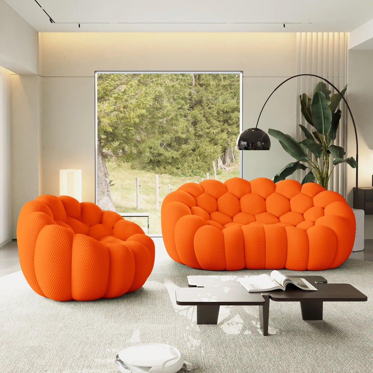 Essential 3-Seater orange 3D-Knitted Fabric L-Shaped Sectionals | 2-Piece, 3D-Knitted Fabric, Small Space