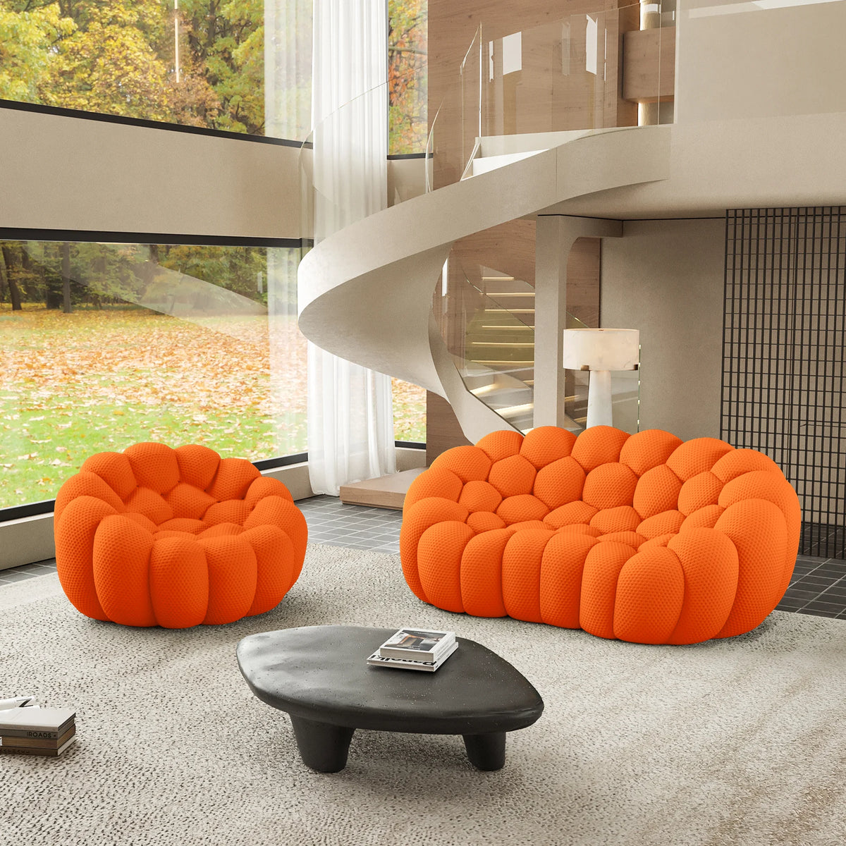 Essential 3-Seater orange 3D-Knitted Fabric L-Shaped Sectionals | 2-Piece, 3D-Knitted Fabric, Small Space