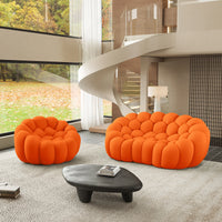 Sofás Essential Arc Boneless | Seccionales de 2 piezas en forma de L de 3 plazas en tejido de punto 3D naranja