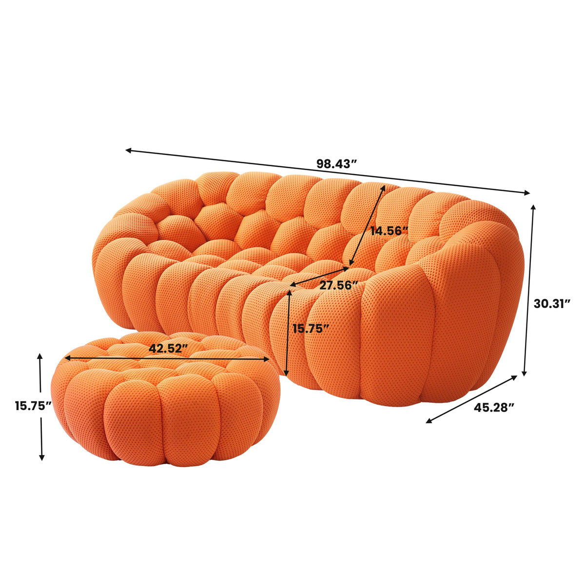 Essential 3-Seater orange 3D-Knitted Fabric L-Shaped Sectionals | 2-Piece (includes 1 Ottoman), 3D-Knitted Fabric, Compact Design