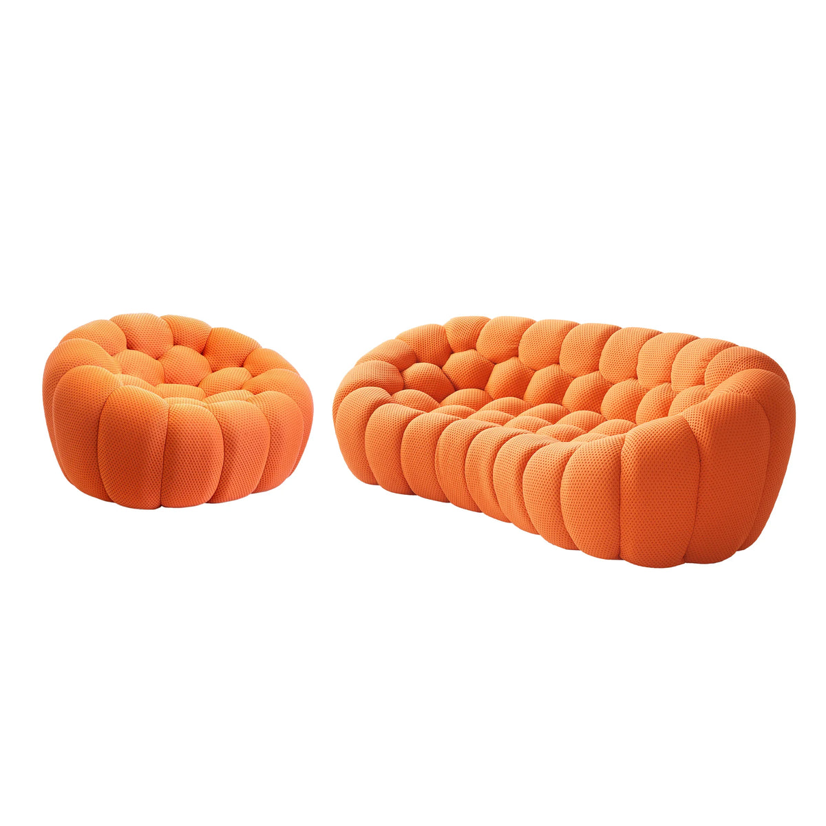 Essential 4-Seater orange 3D-Knitted Fabric L-Shaped Sectionals | 2-Piece, 3D-Knitted Fabric, Compact Design
