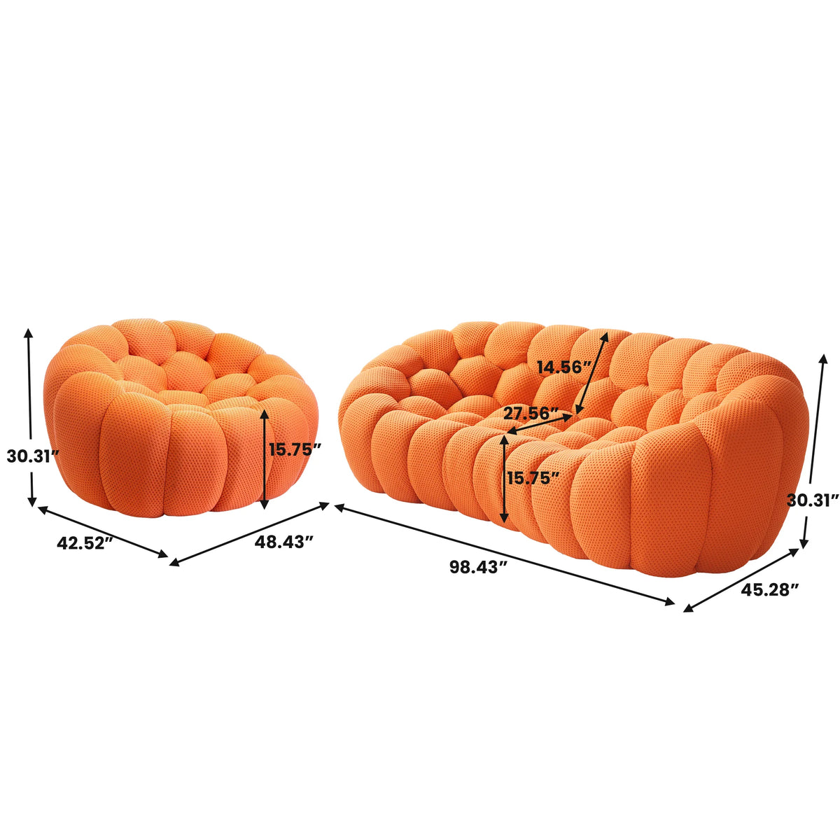 Essential 4-Seater orange 3D-Knitted Fabric L-Shaped Sectionals | 2-Piece, 3D-Knitted Fabric, Compact Design