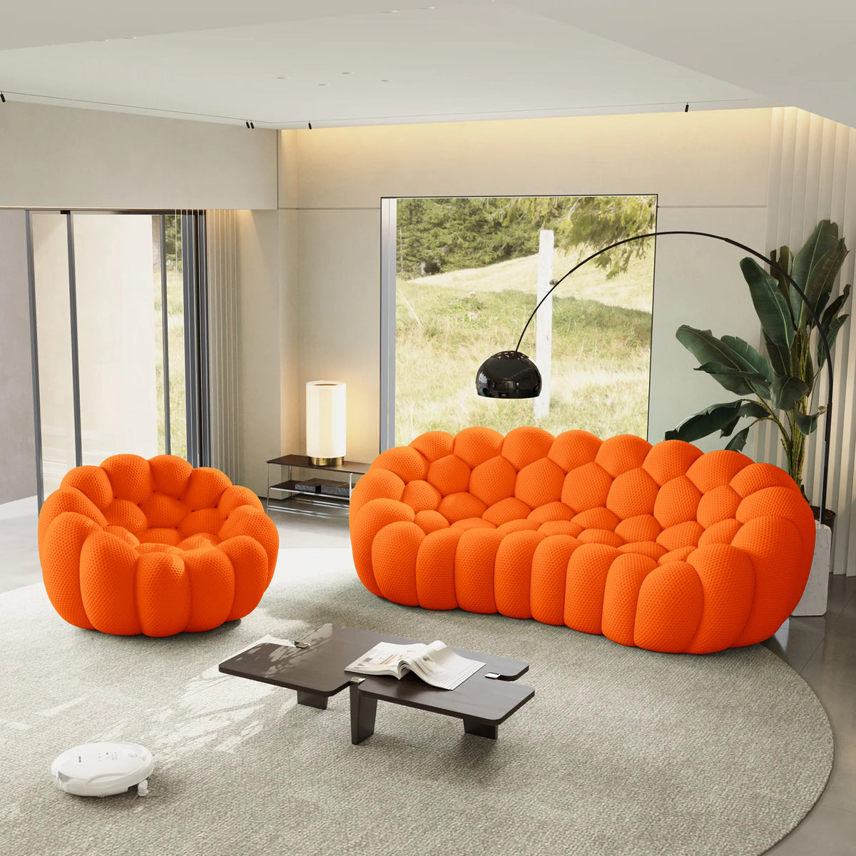 Essential 4-Seater orange 3D-Knitted Fabric L-Shaped Sectionals | 2-Piece, 3D-Knitted Fabric, Compact Design