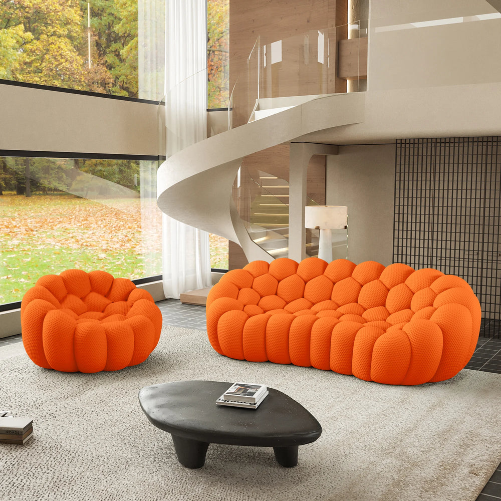 Sofás Essential Arc Boneless | Seccionales en forma de L de 2 piezas, 4 plazas, de tejido de punto 3D, color naranja