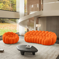 Sofás Essential Arc Boneless | Seccionales en forma de L de 2 piezas, 4 plazas, de tejido de punto 3D, color naranja