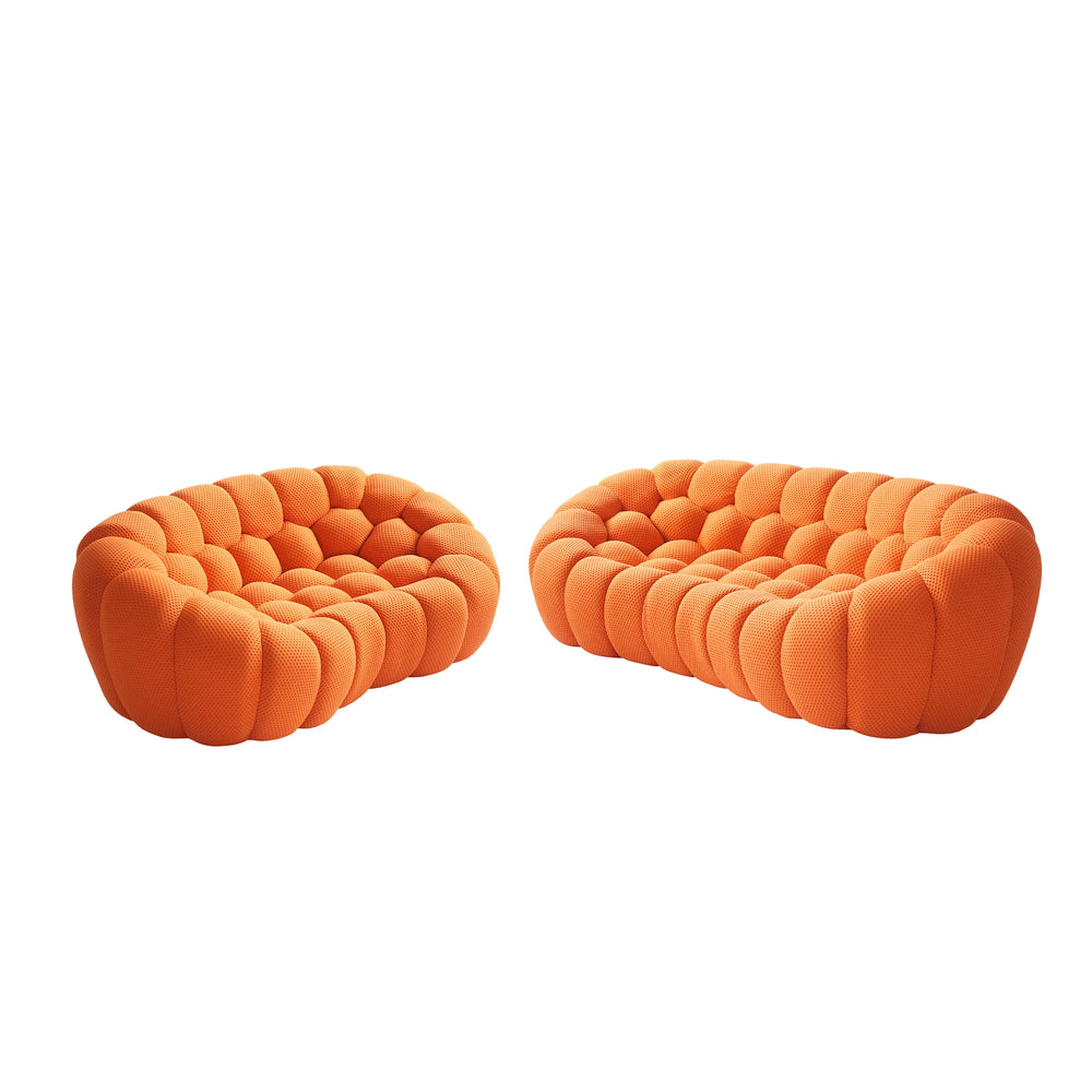 Sofás Essential Arc Boneless | Seccionales de 2 piezas en forma de L de 5 plazas en tejido de punto 3D naranja