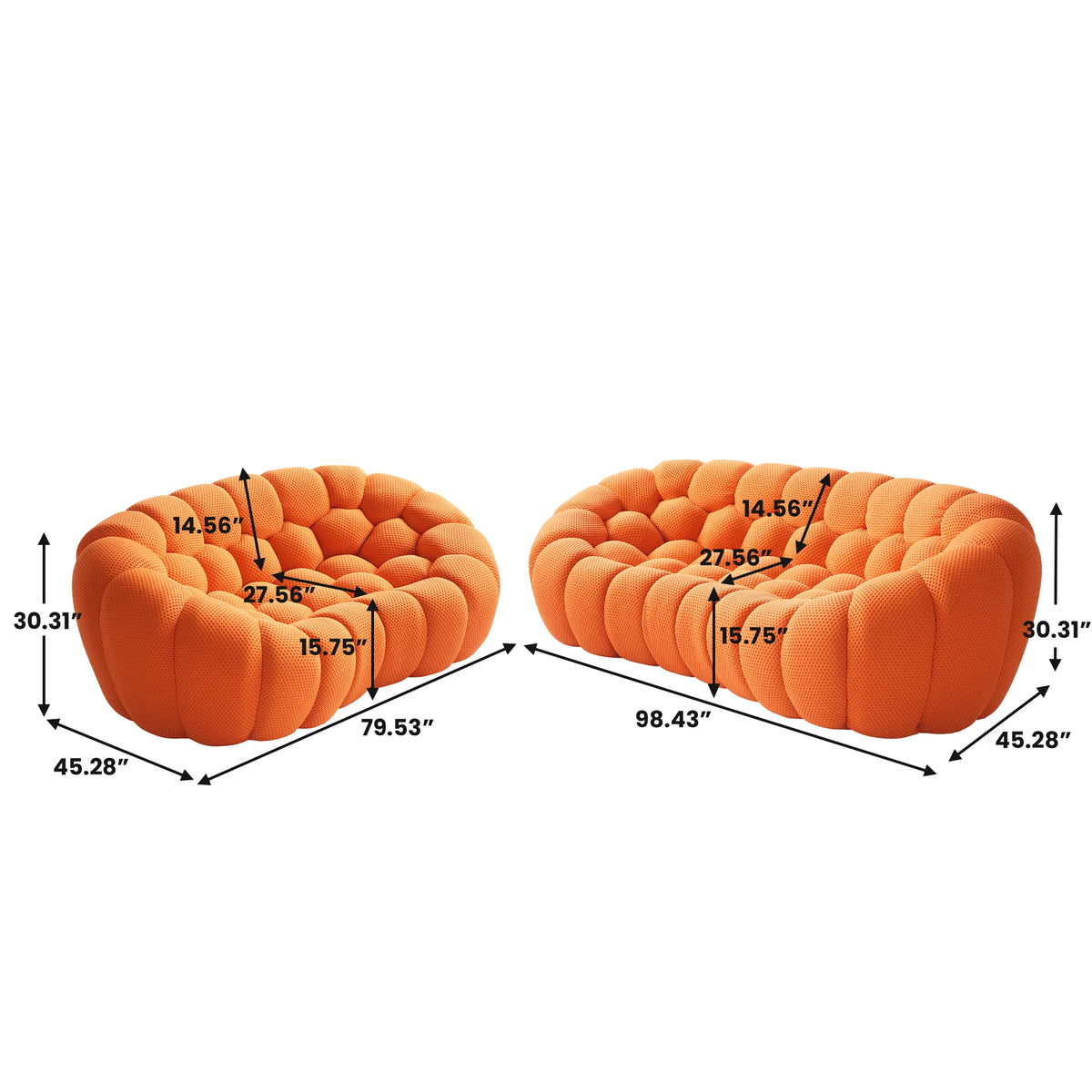 Essential 5-Seater orange 3D-Knitted Fabric V-Shaped Sectionals | 2-Piece, 3D-Knitted Fabric, Apartment Friendly