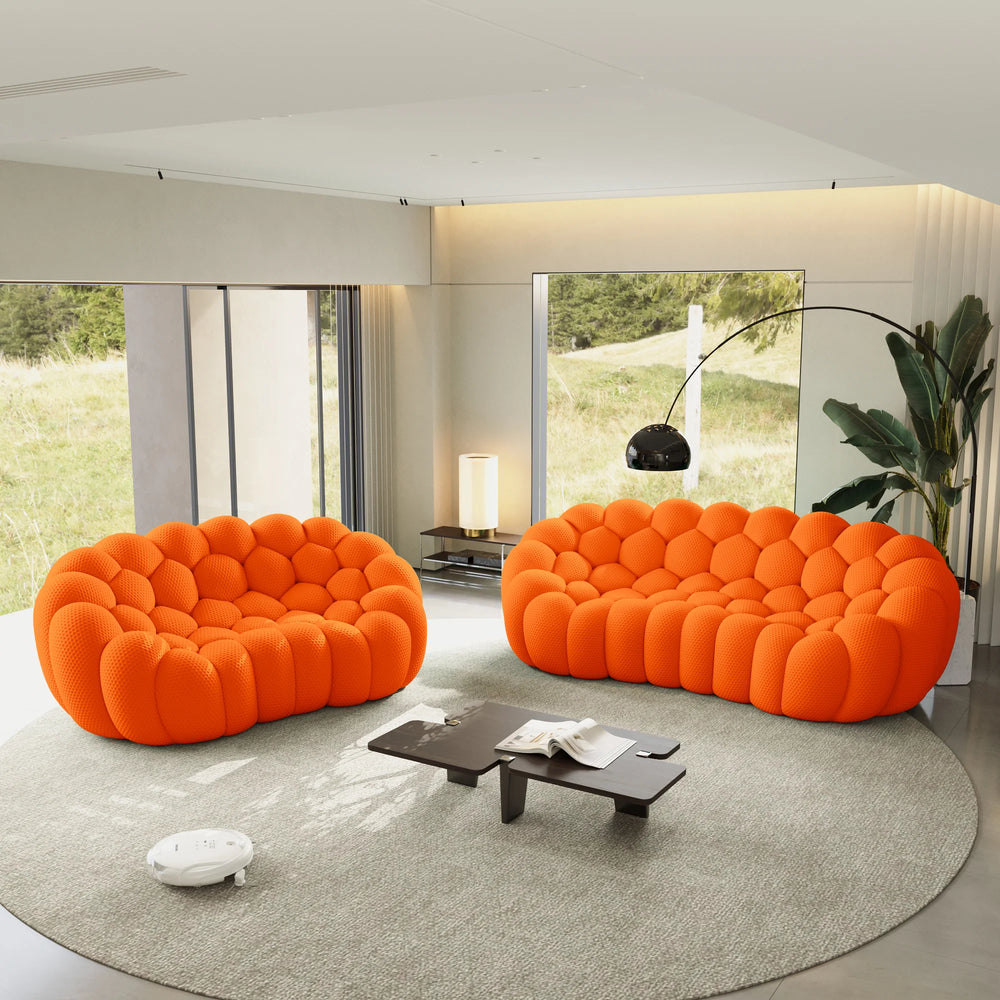 Sofás Essential Arc Boneless | Seccionales de 2 piezas en forma de L de 5 plazas en tejido de punto 3D naranja