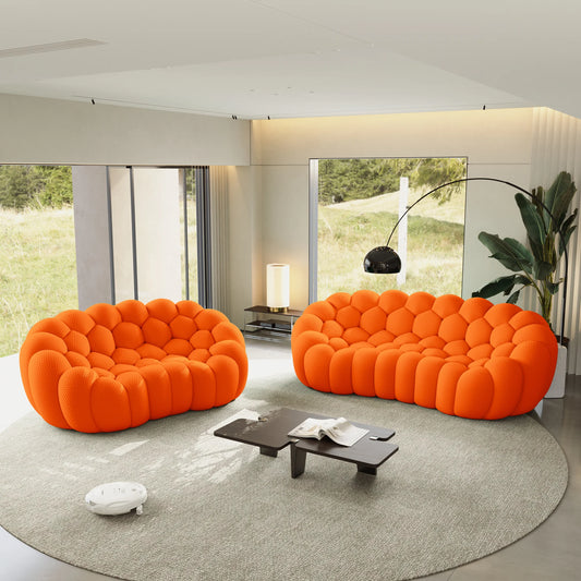 Sofás Essential Arc Boneless | Seccionales de 2 piezas en forma de L de 5 plazas en tejido de punto 3D naranja