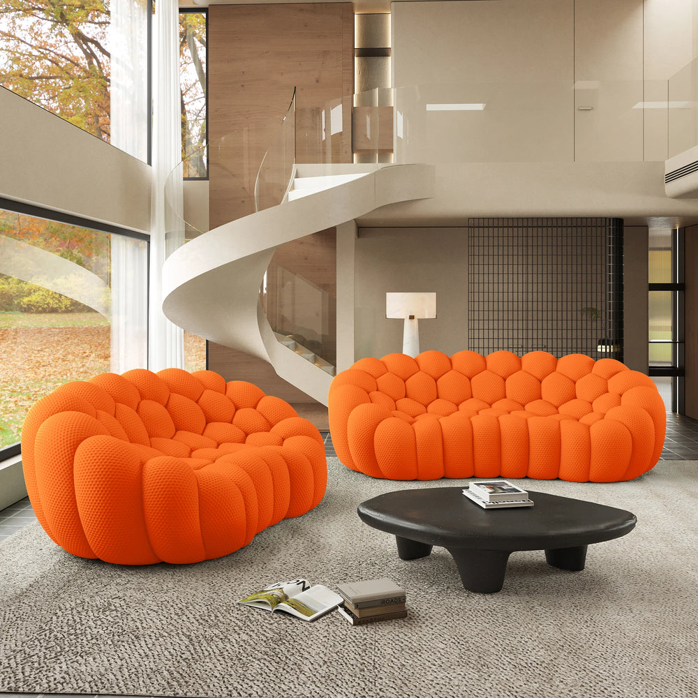 Sofás Essential Arc Boneless | Seccionales de 2 piezas en forma de L de 5 plazas en tejido de punto 3D naranja