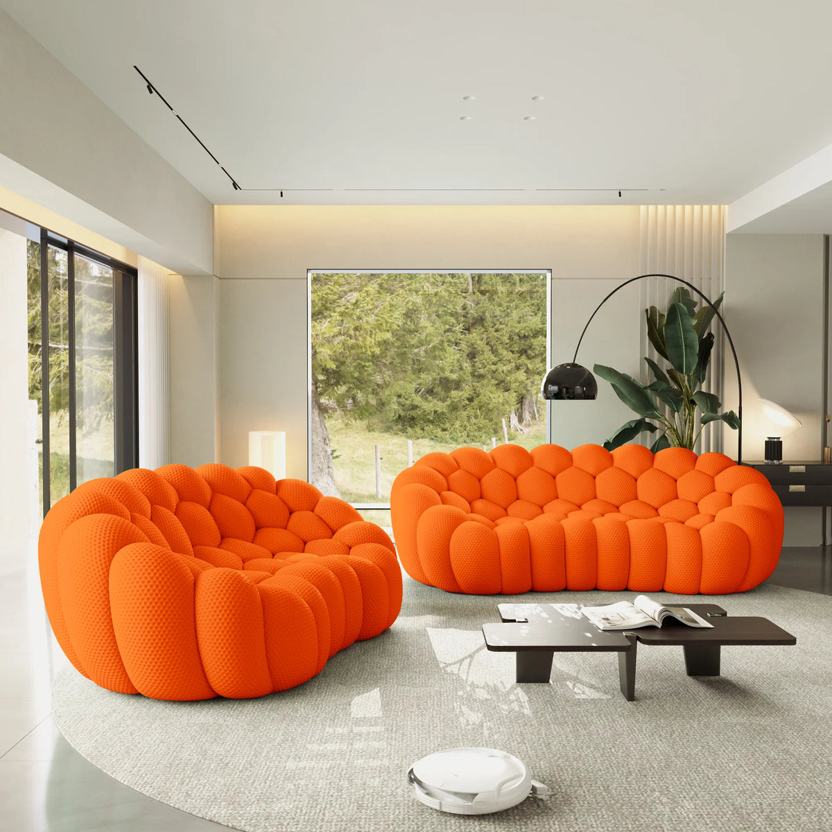Essential 5-Seater orange 3D-Knitted Fabric V-Shaped Sectionals | 2-Piece, 3D-Knitted Fabric, Apartment Friendly