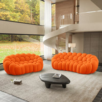 Sofás Essential Arc Boneless | Seccionales de 2 piezas en forma de L de 5 plazas en tejido de punto 3D naranja