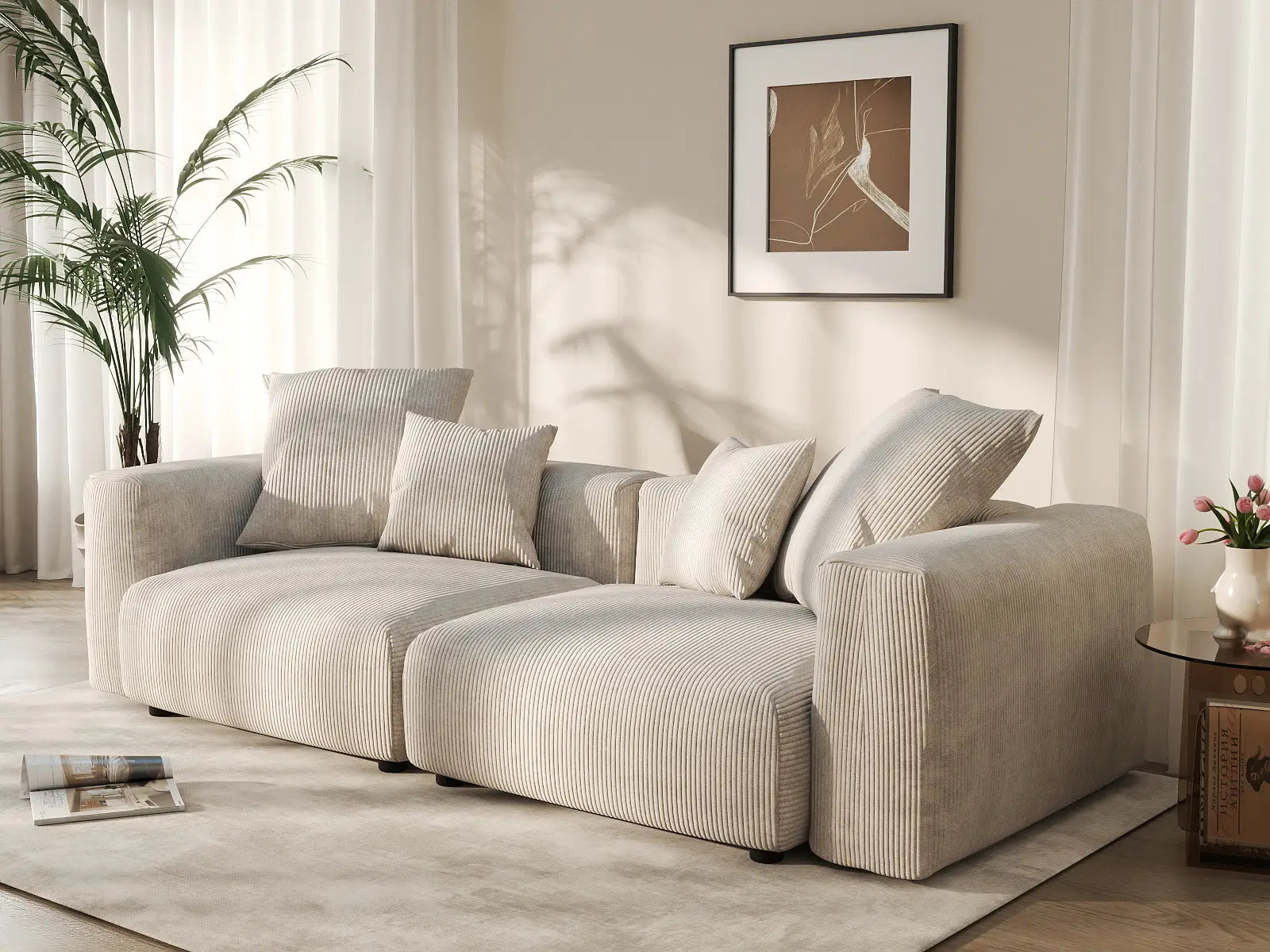 Fundas para sofás modulares modernos Matrix | Funda de pana beige para sofá de 2 plazas