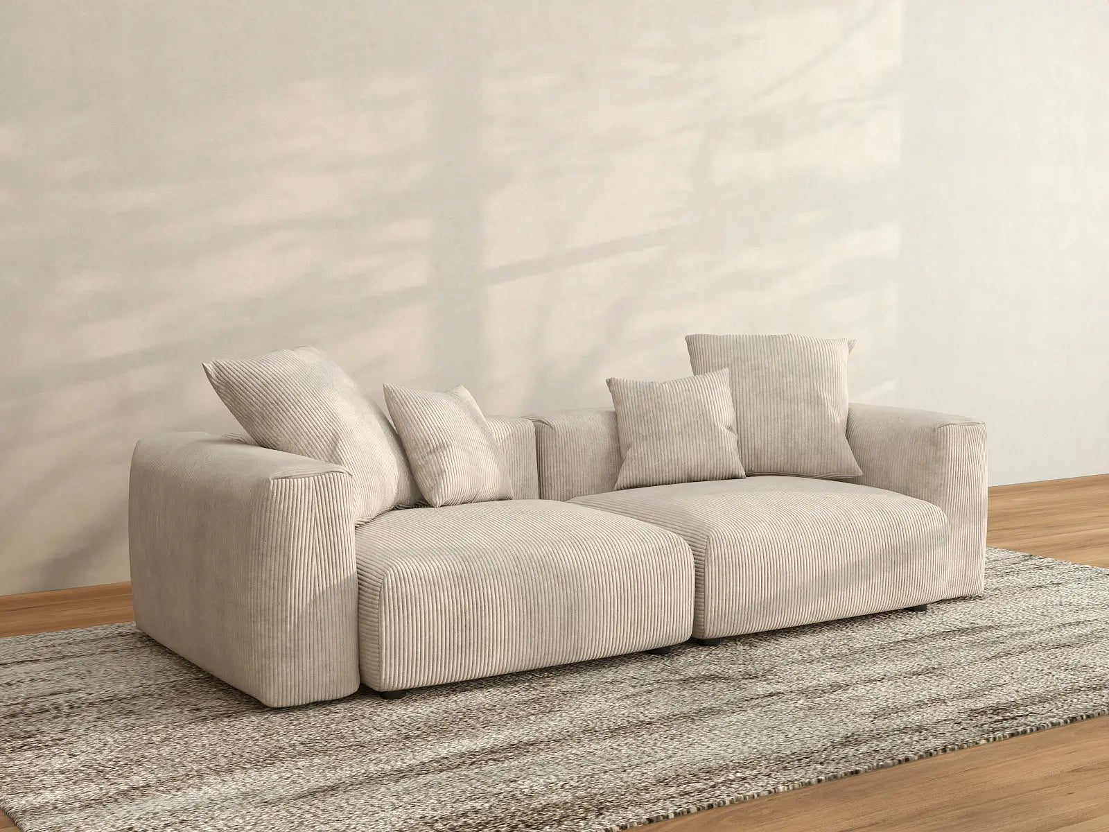 Sofá de dos plazas Matrix, color beige, lavable | 2 piezas, tela de pana, diseño modular