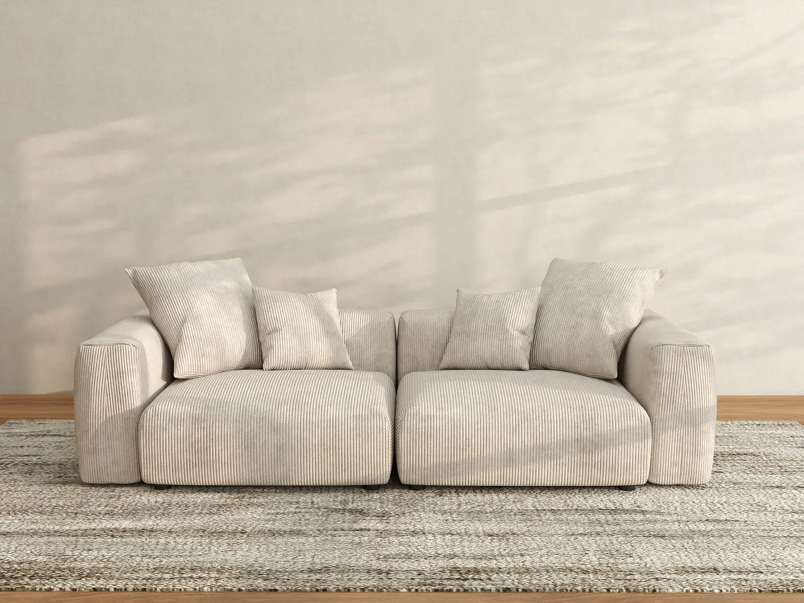 Sofá de dos plazas Matrix, color beige, lavable | 2 piezas, tela de pana, diseño modular
