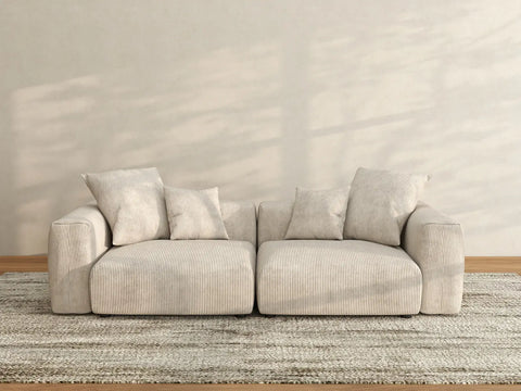 Matrix 2-Seater Beige Washable Loveseat | 2-Piece, Corduroy Fabric, Modular Design